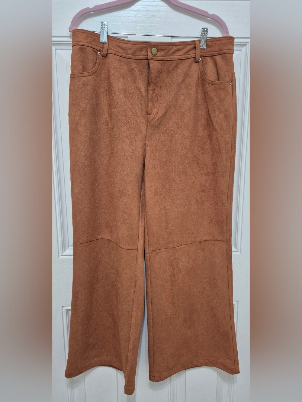 Womens Suede-Look Wide Leg Pants in Brown NWOT.  Actual Size XL